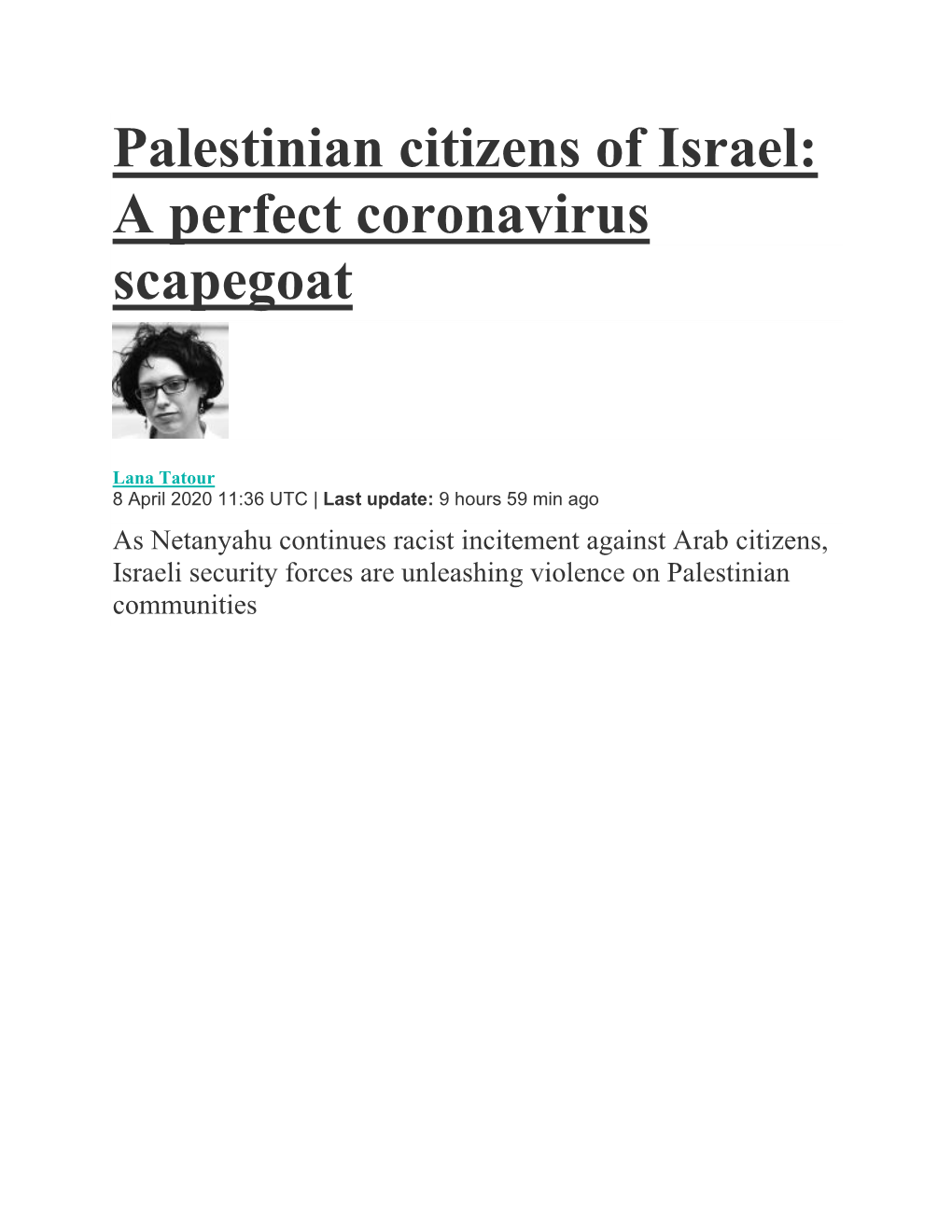 Palestinian Citizens of Israel: a Perfect Coronavirus Scapegoat