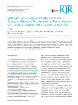 Systematic Review and Meta-Analysis of Studies Evaluating Diagnostic Test Accuracy: a Practical Review for Clinical Researchers–Part I
