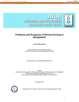 Problems and Prospects of Shrimp Farming in Bangladesh
