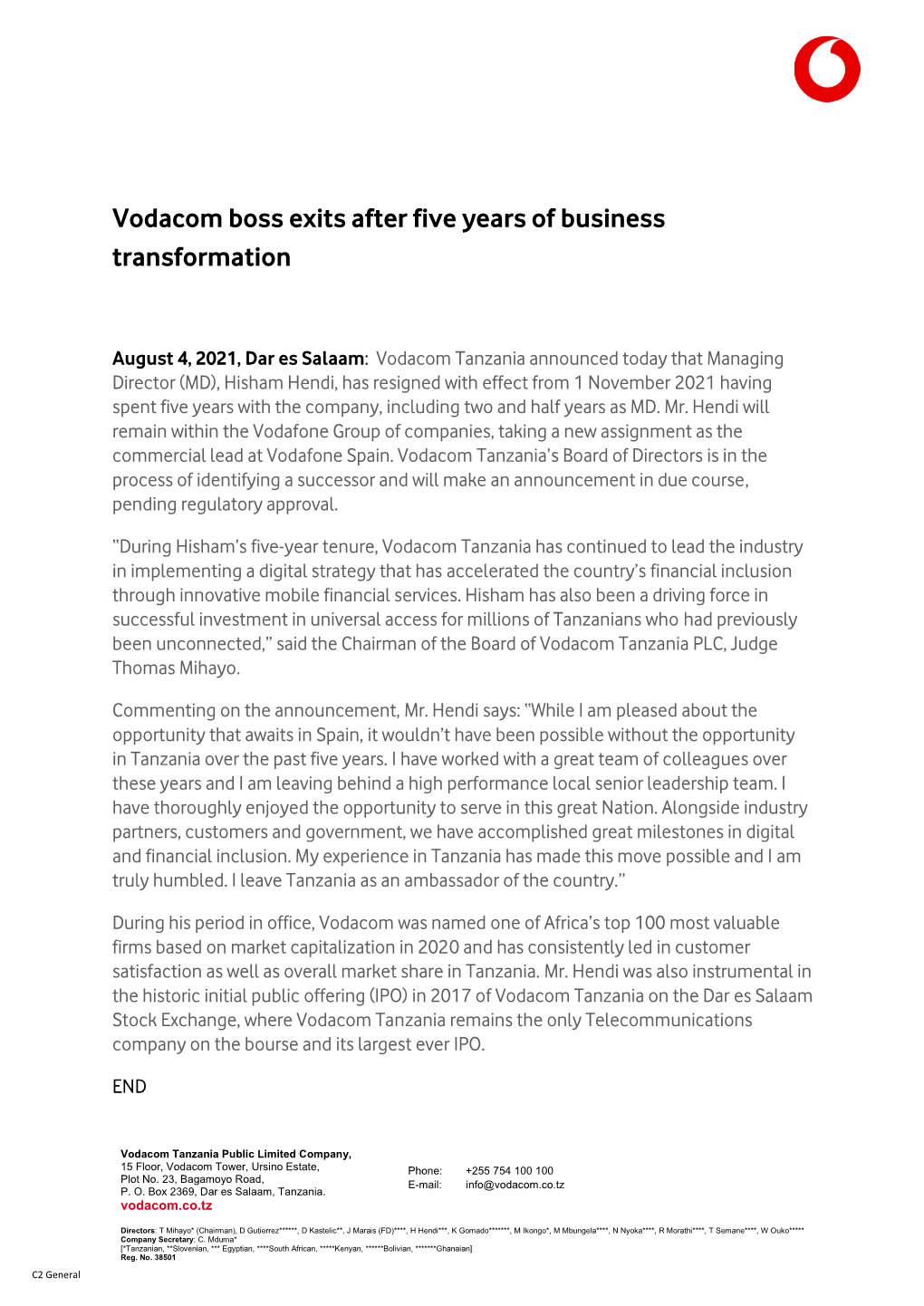 Vodacom Boss Exits After Five Years of Business Transformation