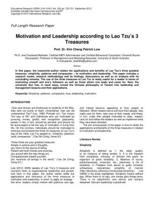 Motivation and Leadership According to Lao Tzu's 3 Treasures