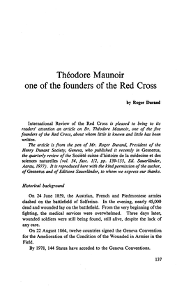 Theodore Maunoir One of the Founders of the Red Cross