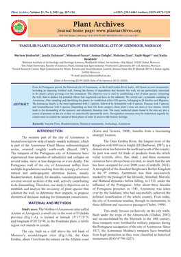 Vascular Plants Colonization of the Historical City of Azemmour, Morocco