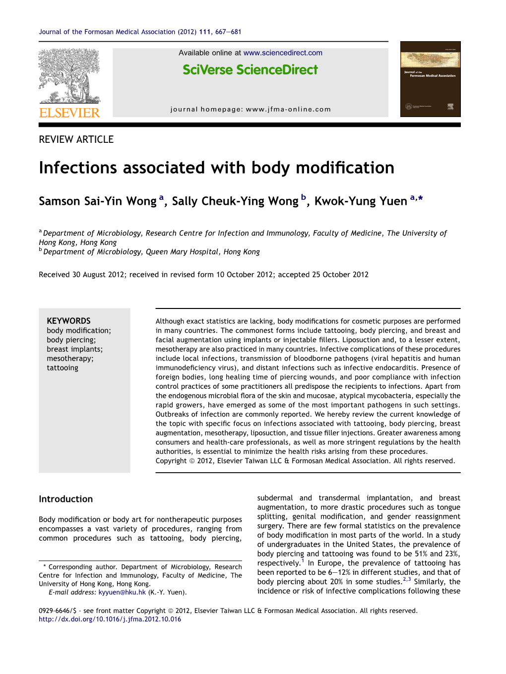 Infections Associated with Body Modification