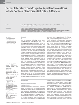 Patent Literature on Mosquito Repellent Inventions Which Contain Plant Essential Oils – a Review