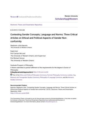 Contesting Gender Concepts, Language and Norms: Three Critical Articles on Ethical and Political Aspects of Gender Non- Conformity