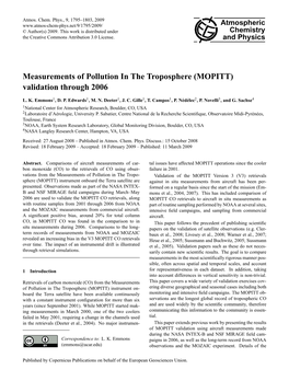 Measurements of Pollution in the Troposphere (MOPITT) Validation Through 2006
