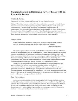 Standardization in History: a Review Essay with an Eye to the Future