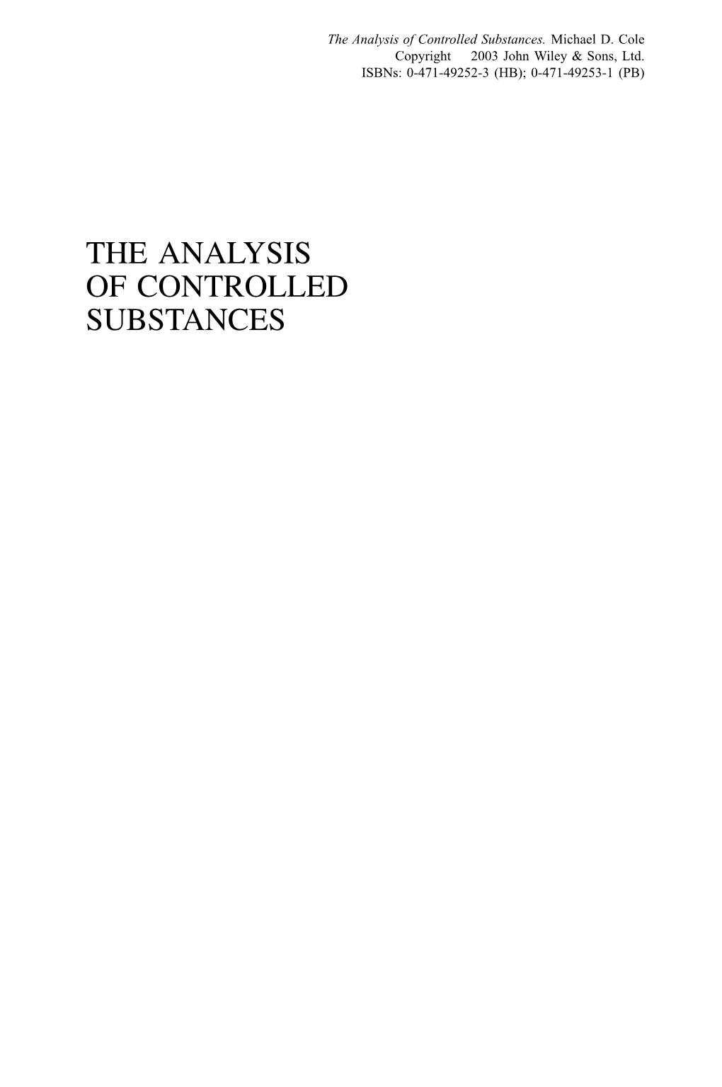 The Analysis of Controlled Substances