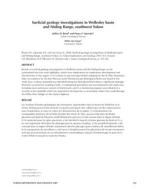 Surficial Geology Investigations in Wellesley Basin and Nisling Range, Southwest Yukon J.D