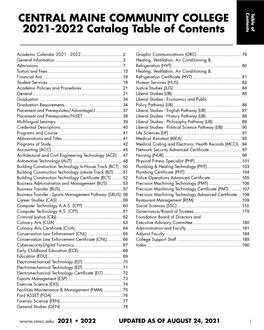 CENTRAL MAINE COMMUNITY COLLEGE 2021-2022 Catalog Table of Contents