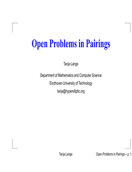 Open Problems in Pairings