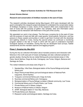 Report of Summer Activities for TCD Research Grant Anmari Alvarez