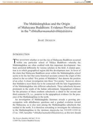 The Mahāsāṃghikas and the Origin of Mahayana Buddhism: Evidence Provided in the *Abhidharmamahāvibhāṣāśāstra