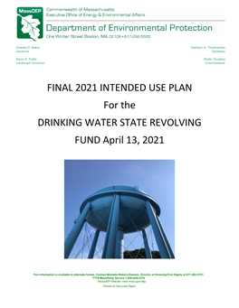 FINAL 2021 INTENDED USE PLAN for the DRINKING WATER STATE REVOLVING FUND April 13, 2021