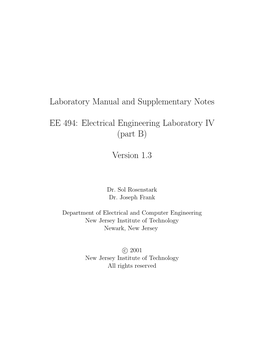 Laboratory Manual and Supplementary Notes EE 494