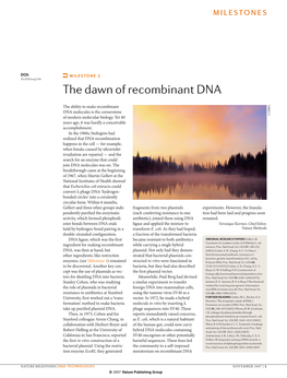 The Dawn of Recombinant DNA