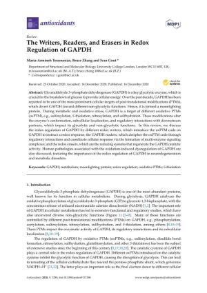 The Writers, Readers, and Erasers in Redox Regulation of GAPDH