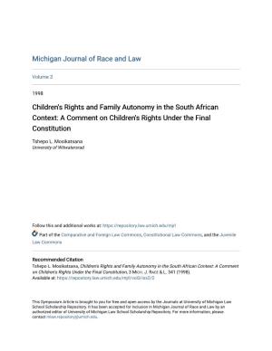 Children's Rights and Family Autonomy in the South African Context: a Comment on Children's Rights Under the Final Constitution