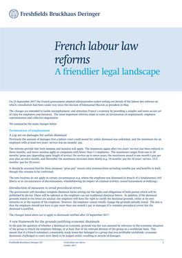 French Labour Law Reforms a Friendlier Legal Landscape