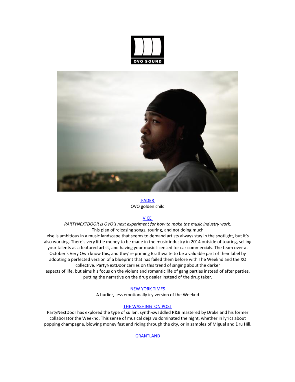 FADER OVO Golden Child VICE PARTYNEXTDOOR Is OVO's Next