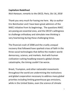 Capitalism Redefined Nick Hanauer, Remarks to the OECD, Paris, Oct 16, 2018