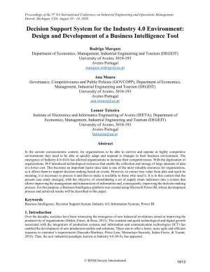 Decision Support System for the Industry 4.0 Environment: Design and Development of a Business Intelligence Tool