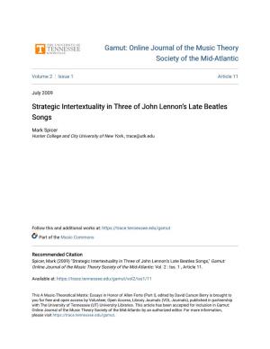 Strategic Intertextuality in Three of John Lennonâ•Žs Late Beatles Songs