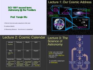 Lecture 2: Cosmic Calendar Lecture 3