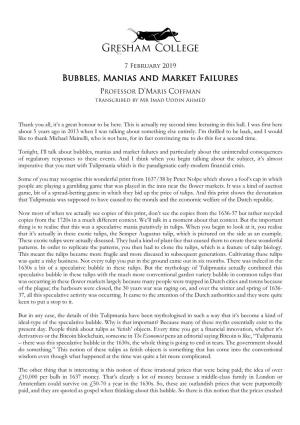 Bubbles, Manias and Market Failures