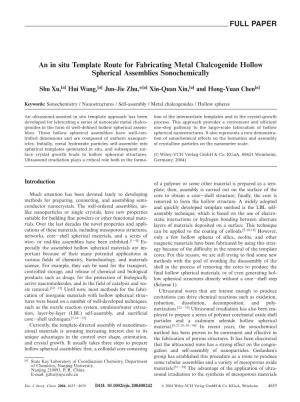 An in Situ Template Route for Fabricating Metal Chalcogenide Hollow Spherical Assemblies Sonochemically