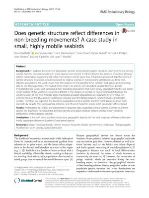 Does Genetic Structure Reflect Differences in Non-Breeding Movements? a Case Study in Small, Highly Mobile Seabirds