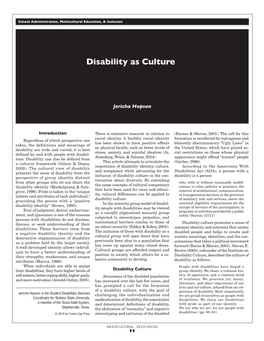 Disability As Culture