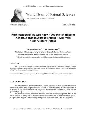 New Location of the Well-Known Ordovician Trilobite Asaphus Expansus (Wahlenberg, 1821) from North-Western Poland