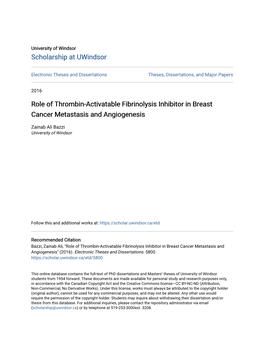 Role of Thrombin-Activatable Fibrinolysis Inhibitor in Breast Cancer Metastasis and Angiogenesis