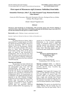 First Report of Menemerus Nigli (Araneae: Salticidae) from India