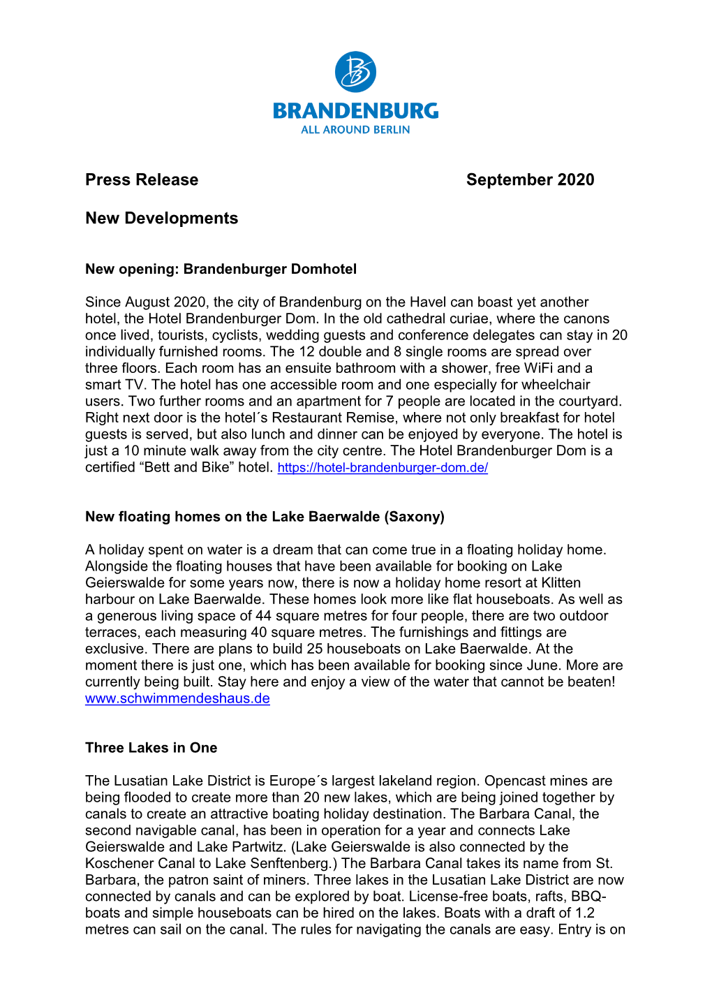 Press Release September 2020 New Developments