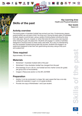 Skills of the Past Year Levels Years 3–4 Activity Overview the Kicking Style in Australian Football Has Evolved Over Time