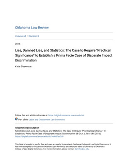 Lies, Damned Lies, and Statistics: the Case to Require “Practical Significance” to Establish a Prima Facie Case of Disparate Impact Discrimination