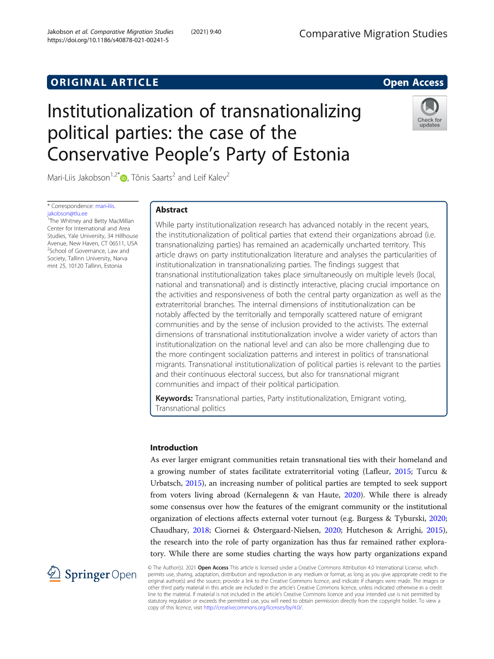 Institutionalization of Transnationalizing Political Parties