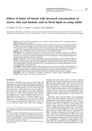 Effects of Butter Oil Blends with Increased Concentrations of Stearic, Oleic and Linolenic Acid on Blood Lipids in Young Adults
