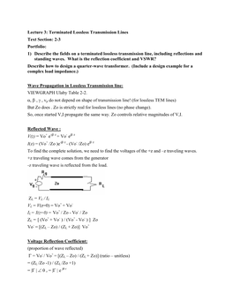 Lecture 3: Terminated Lossless Transmission Lines Text Section