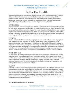 Better Ear Health Many Medical Conditions, Such As Those Listed Below, Can Affect Your Hearing Health