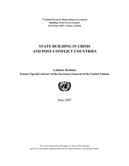 State Building in Crisis and Post-Conflict Countries