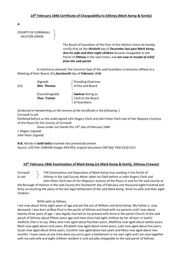 1846 Settlement Documents Crowan Sithney Mark Kemp & Family