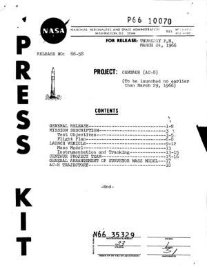 PROJECT: CENTAUR (AC-8) (To Be Launched No Earlier Than March 29, 1966)