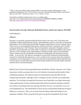 From Ecocide to Eco-Ally: Picloram, Herbicidal Warfare, and Invasive Species, 1963-2005." Global Environment 7, No