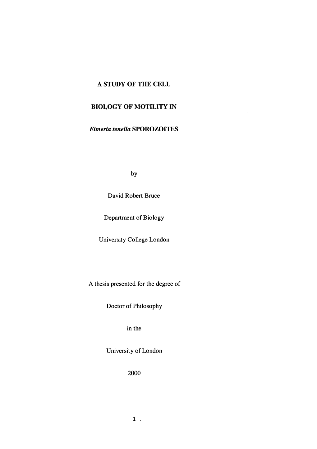 A Study of the Cell Biology of Motility in Eimeria Tenella Sporozoites