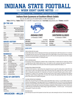 INDIANA STATE FOOTBALL Week EIGHT GAME NOTES