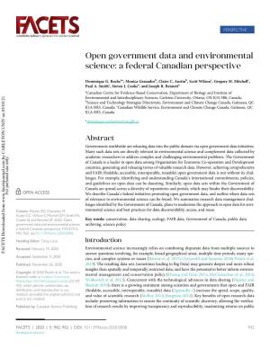 Open Government Data and Environmental Science: a Federal Canadian Perspective